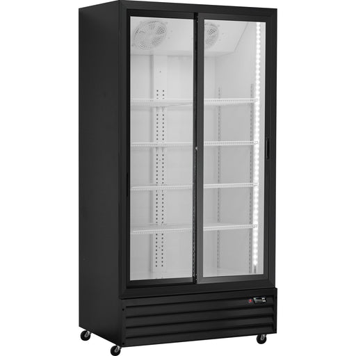 Commercial Upright Beverage Bottle Cooler 690 Litres Double Glass Door Black 1000x700x2023mm | Ssh40 Makfry