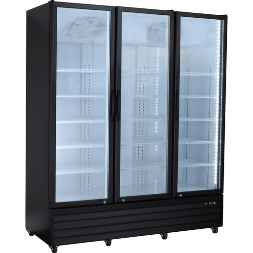 Commercial Upright Beverage Bottle Cooler 1383 Litres Triple Glass Door Black 1710x700x2063mm | Ssh44 Makfry