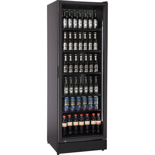Commercial Upright Beverage Bottle Cooler 360 Litres Single Hinged Glass Door Black 600x620x1800mm | Ssh48 Makfry