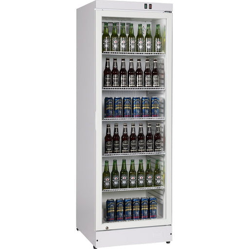Commercial Upright Beverage Bottle Cooler 360 Litres Single Hinged Glass Door White 600x620x1860mm | Ssh50 Makfry
