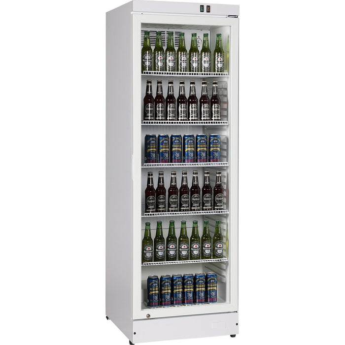 Commercial Upright Beverage Bottle Cooler 360 Litres Single Hinged Glass Door White 600x620x1860mm | Ssh50 Makfry