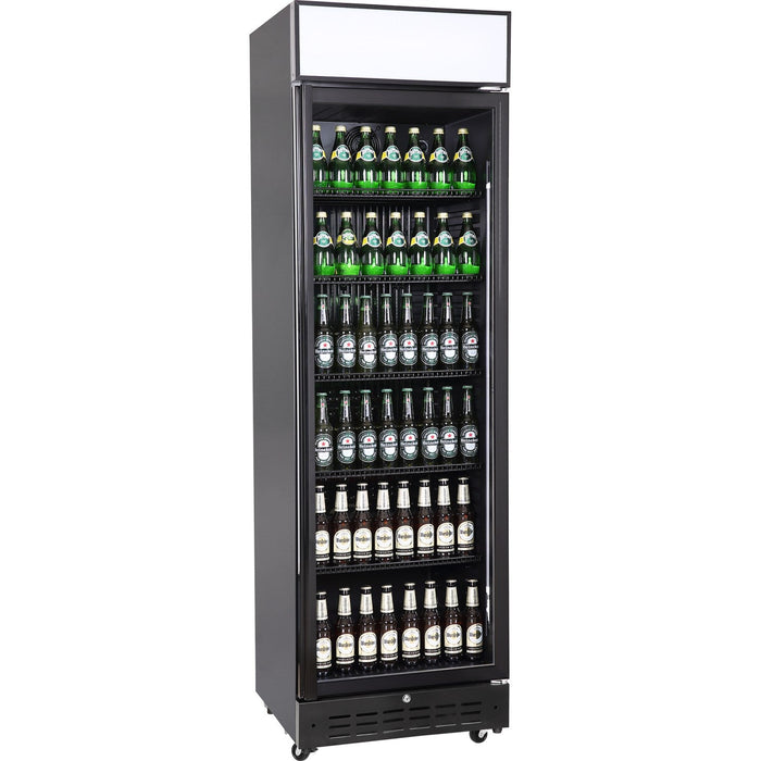 Commercial Upright Beverage Bottle Cooler 360 Litres Single Hinged Glass Door Black 600x620x2005mm | Ssh52 Makfry