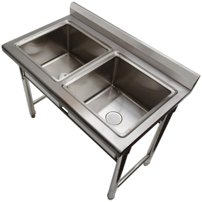 Commercial Sink Stainless Steel 1100x600x1000mm 2 Bowls Splashback | St245 A Makfry
