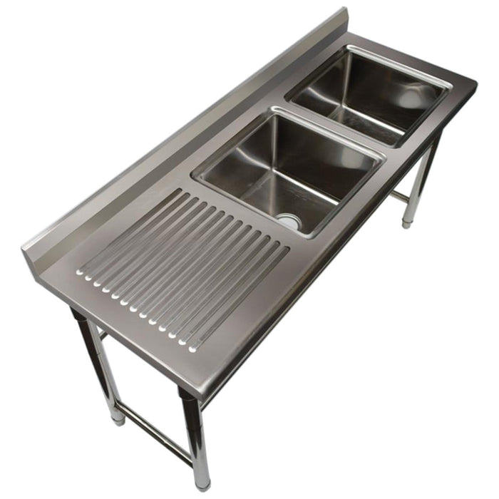 Commercial Sink Stainless Steel 1700x600x900mm 2 Bowls Right Splashback | St245 Br Makfry