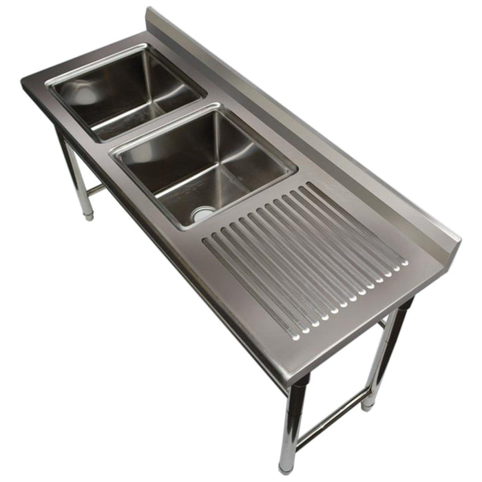 Commercial Sink Stainless Steel 1700x600x900mm 2 Bowls Left Splashback | St245 Bl Makfry