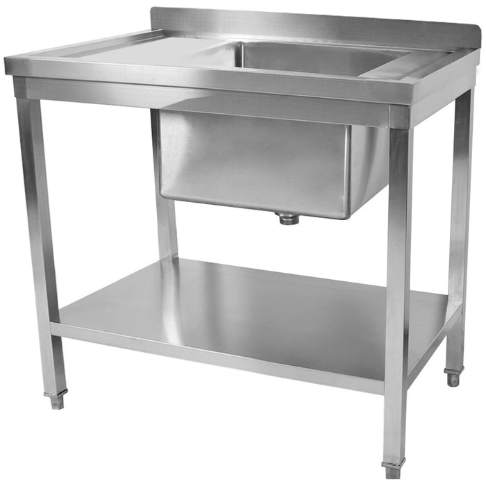 Commercial Sink Stainless Steel 1 Bowl Right Splashback Bottom Shelf 1000x700x950mm | Std1070 R Makfry