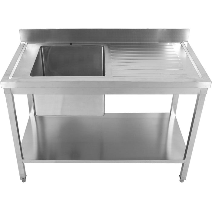 Commercial Sink Stainless Steel 1 Bowl Left Splashback Bottom Shelf 1500x600x950mm | Std1560 L Makfry