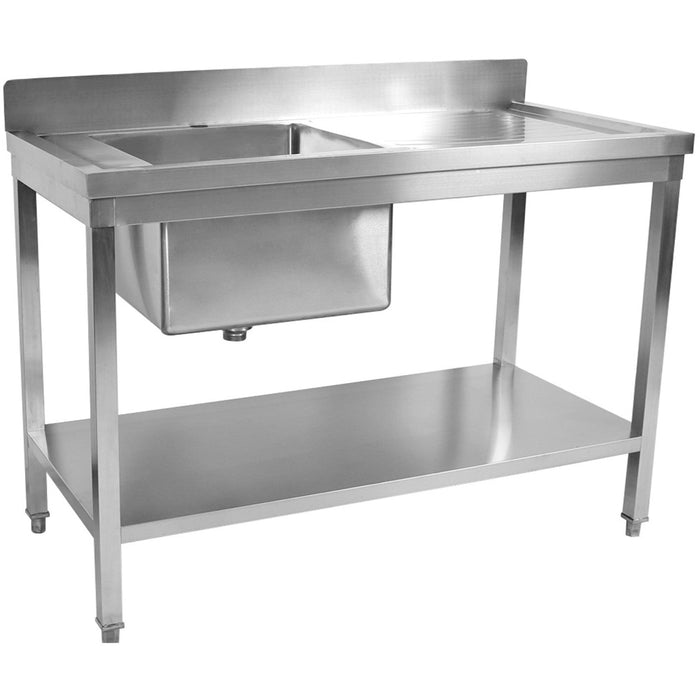 Commercial Sink Stainless Steel 1 Bowl Left Splashback Bottom Shelf 1500x600x950mm | Std1560 L Makfry