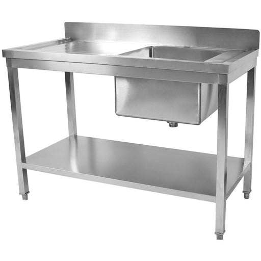 Commercial Sink Stainless Steel 1 Bowl Right Splashback Bottom Shelf 1500x600x950mm | Std1560 R Makfry