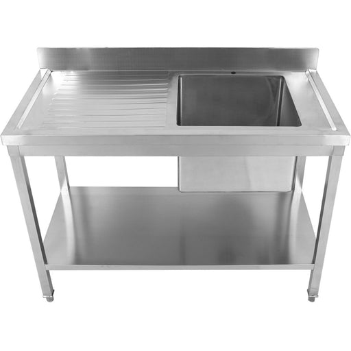 Commercial Sink Stainless Steel 1 Bowl Right Splashback Bottom Shelf 1500x600x950mm | Std1560 R Makfry