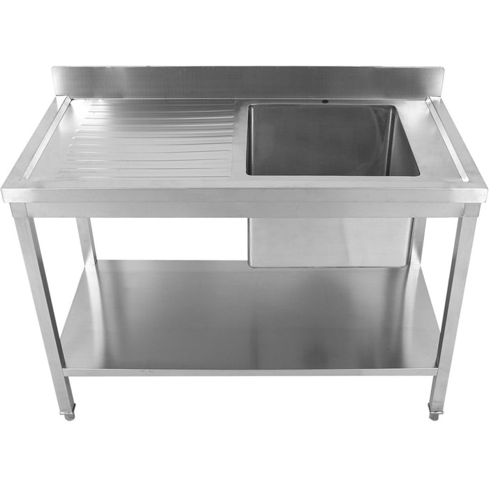 Commercial Sink Stainless Steel 1 Bowl Right Splashback Bottom Shelf 1500x600x950mm | Std1560 R Makfry