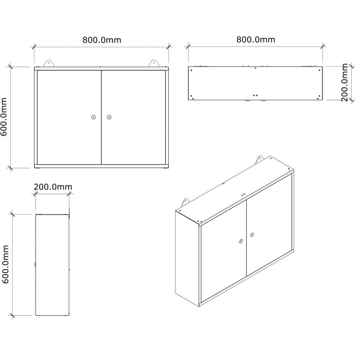 Professional Grey and Black Wall Mounted Double Door Tool Cabinet with Key 800x200x600mm |  TC002 Makfry