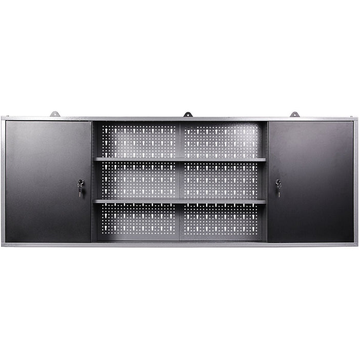 Professional Grey and Black Wall Mounted Double Door Tool Cabinet with Open Shelf/Rack and Key 1600x200x600mm |  TC003A Makfry