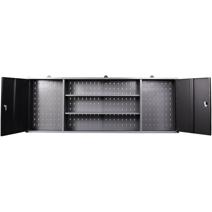 Professional Grey and Black Wall Mounted Double Door Tool Cabinet with Open Shelf/Rack and Key 1600x200x600mm |  TC003A Makfry