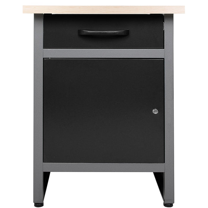 Professional Grey and Black Workshop Workbench with 30mm Wooden Desktop, Drawer and Lockable Door 600x600x850mm |  TC004 Makfry