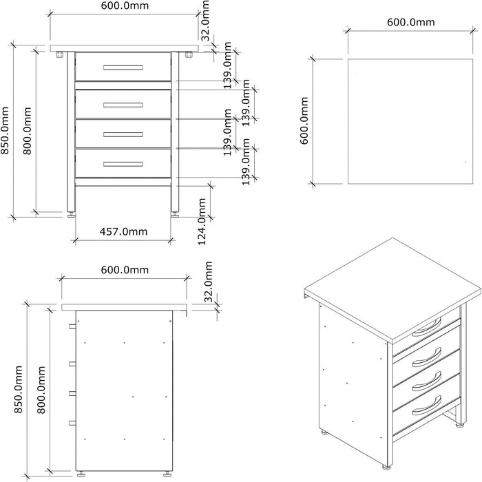 Professional Grey and Black Workshop Drawer Workbench with 30mm Wooden Desktop 600x600x850mm |  TC005 Makfry