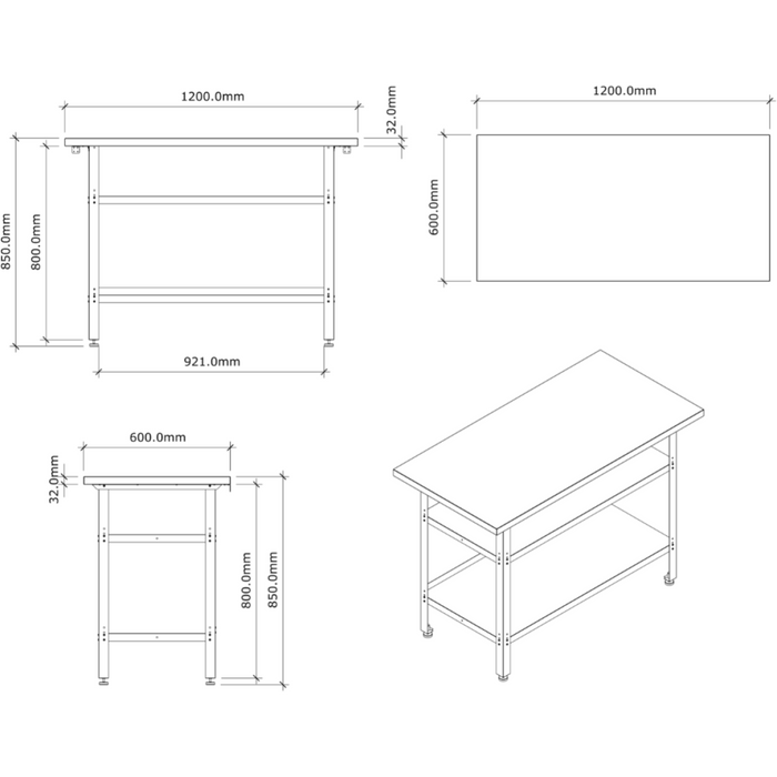 Professional Grey and Black Workshop 3 Layer Workbench with 30mm Wooden Desktop 1200x600x850mm |  TC006A Makfry