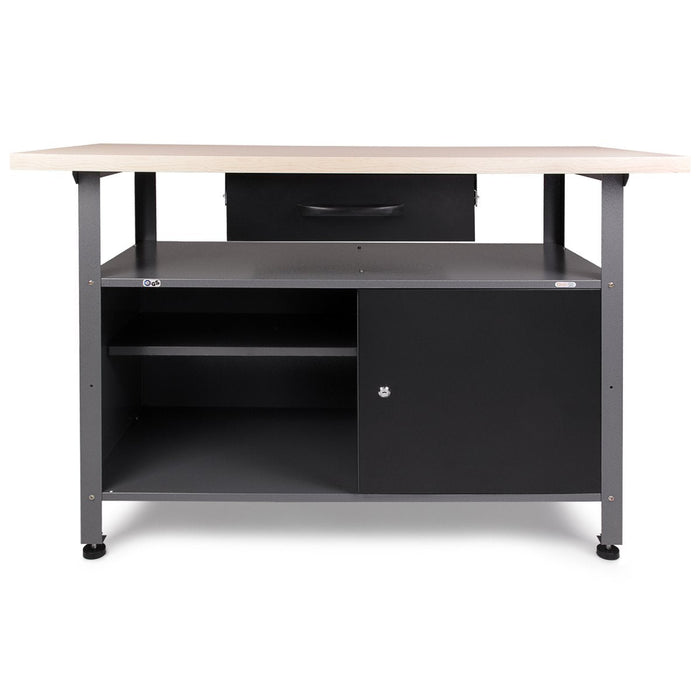 Professional Grey and Black Workshop 2 Layer Workbench with 2 Lockers and 30mm Wooden Desktop 1200x600x850mm |  TC006B Makfry