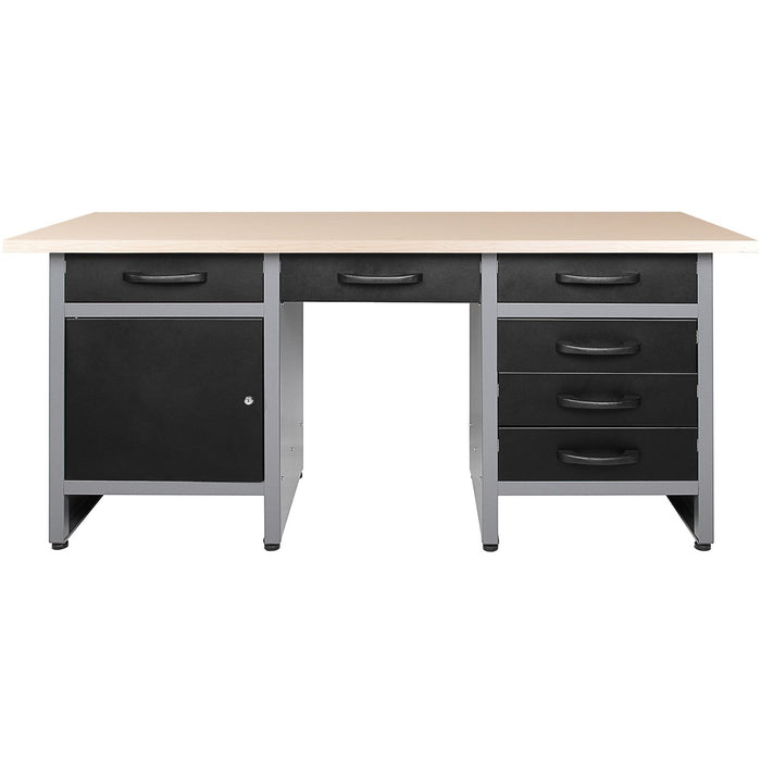 B Grade Professional Grey And Black Workshop Workbench With 30mm Wooden Desktop, 6 Drawers And Lockable Door 1600x600x850mm | Tc007 B Grade Makfry