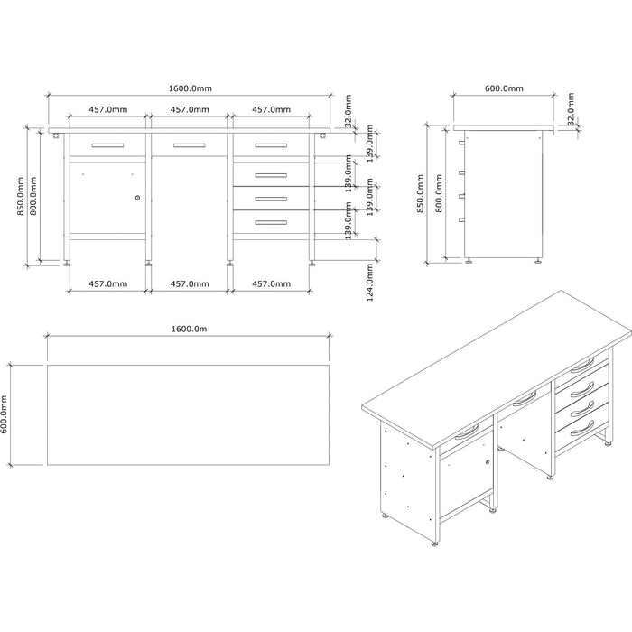 B Grade Professional Grey And Black Workshop Workbench With 30mm Wooden Desktop, 6 Drawers And Lockable Door 1600x600x850mm | Tc007 B Grade Makfry