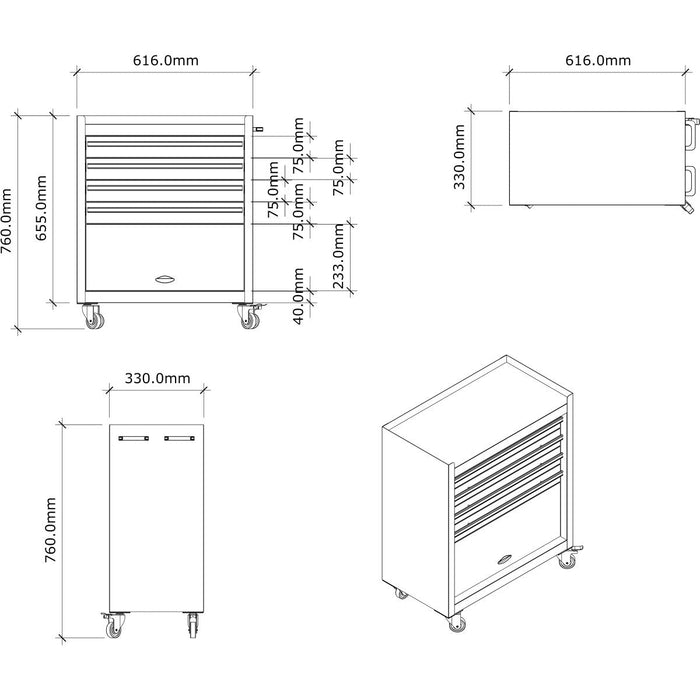 Professional Grey And Black Tool Drawer Cabinet With 4 Drawers And Locker Design 616x330x760mm | Tc027 Makfry