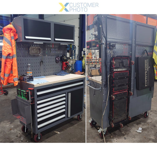 Garage Workstation Set With Wooden Desktop, 6 Drawers, 2 Top Tool Cabinets, And 1 Lower Cupboard, 1200x500x1870mm | Tc063 Makfry