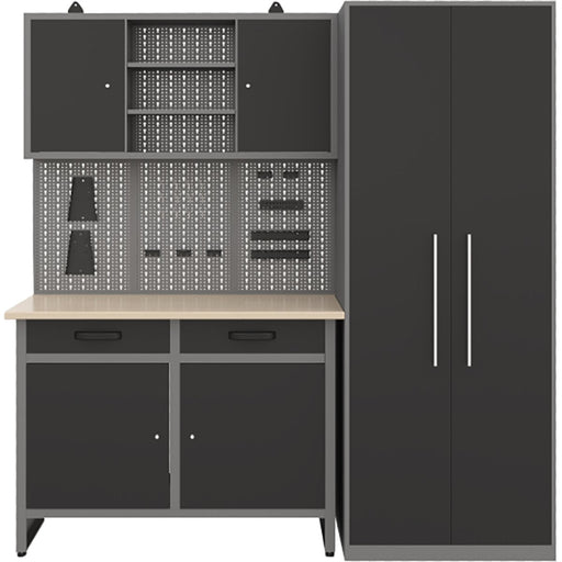 Garage Workstation Set With Wooden Desktop, 5 Drawers, 2 Cupboards, And 1 Cabinet, 2100x600x2050 | Tc117 Makfry