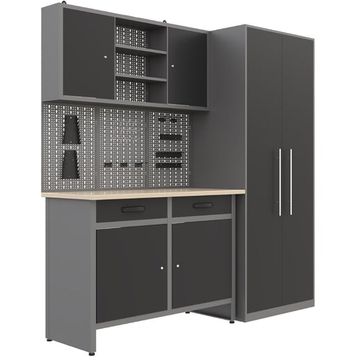 Garage Workstation Set With Wooden Desktop, 5 Drawers, 2 Cupboards, And 1 Cabinet, 2100x600x2050 | Tc117 Makfry