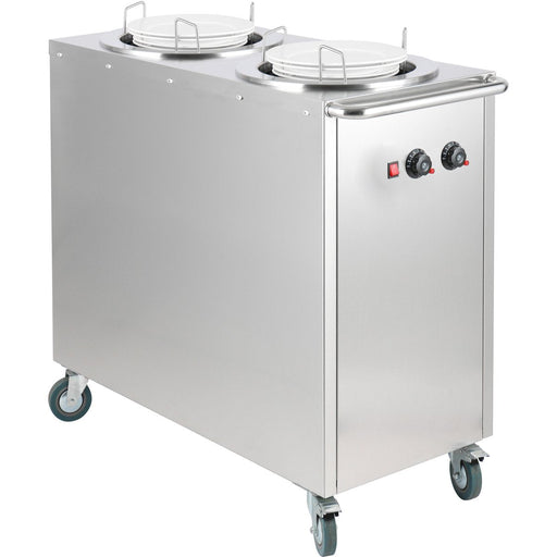 Heated Plate Dispenser Trolley Stainless Steel 12''/300mm 2x50 Plates With Rolltop Cover | Tdds2 C Makfry