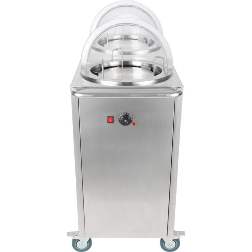 Heated Plate Dispenser Trolley Stainless Steel 12''/300mm 2x50 Plates With Rolltop Cover | Tdds2 C Makfry