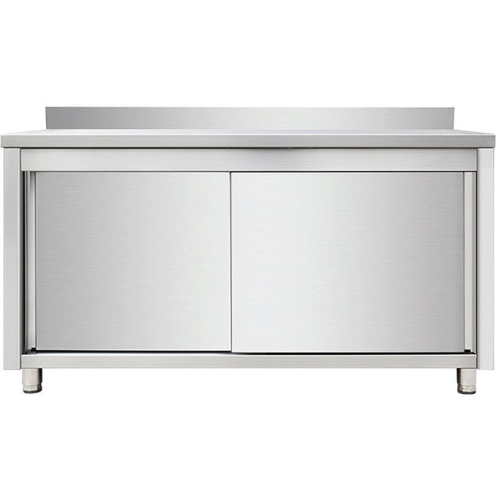 Commercial Worktop Floor Cupboard Sliding Doors Stainless Steel Width 1400mm Depth 700mm Upstand | Thasr147 A Makfry