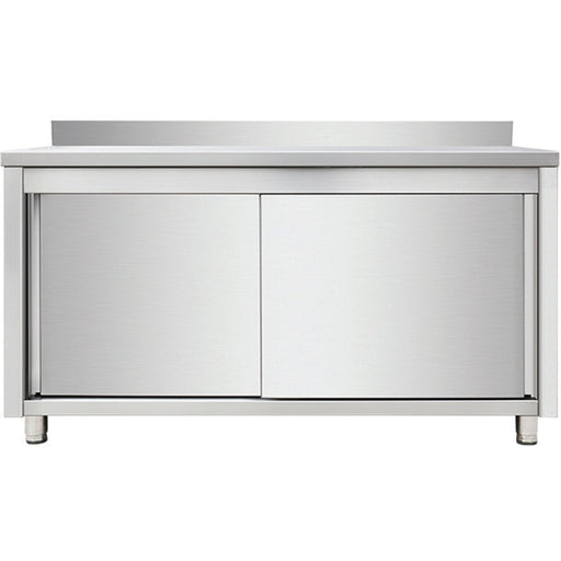 Commercial Worktop Floor Cupboard Sliding Doors Stainless Steel Width 1600mm Depth 700mm Upstand | Thasr167 A Makfry