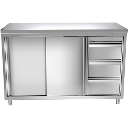 Commercial Worktop Floor Cupboard 3 Drawers Right 2 Sliding Doors Stainless Steel Width 1600mm Depth 600mm | Thasr166 R3 Makfry