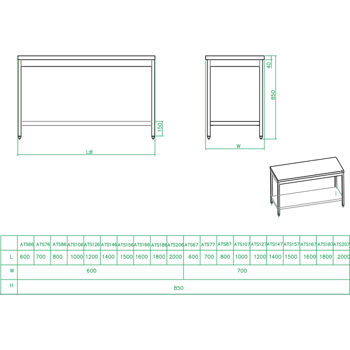 B GRADE Professional Work table Stainless steel Bottom shelf 1000x600x900mm |  THATS106 B GRADE