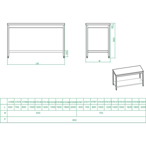 B GRADE Professional Work table Stainless steel Bottom shelf 1600x700x850mm |  THATS167 B GRADE Makfry