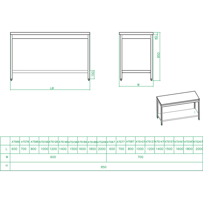 B GRADE Professional Work table Stainless steel Bottom shelf 1600x700x850mm |  THATS167 B GRADE Makfry