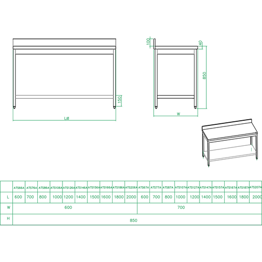 Professional Work Table Stainless Steel Bottom Shelf Upstand 1600x700x900mm | Thats167 A Makfry