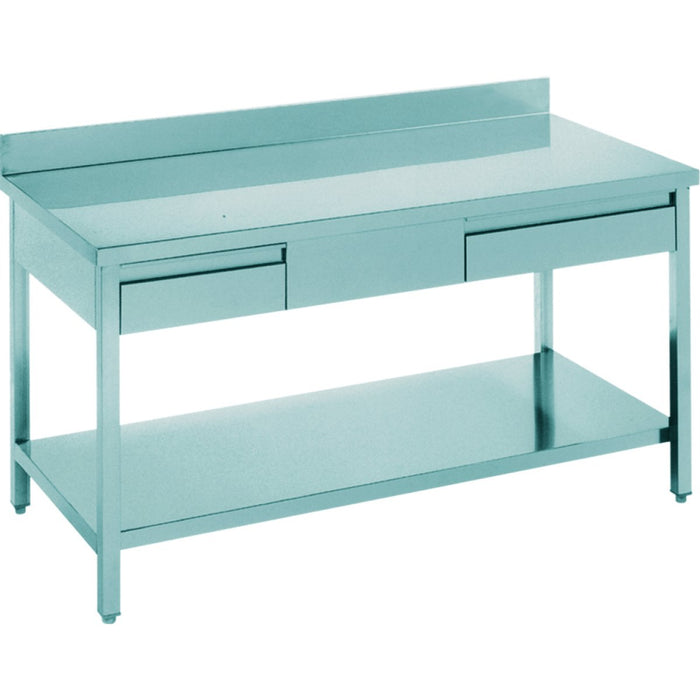 Professional Work table 2 drawers Stainless steel Bottom shelf Upstand 1400x700x900mm |  THATS147A2D