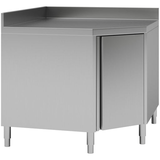Commercial Worktop Floor Cupboard Corner Unit Hinged Door Stainless Steel Sides 700mm Upstand | Thesr107 A Makfry