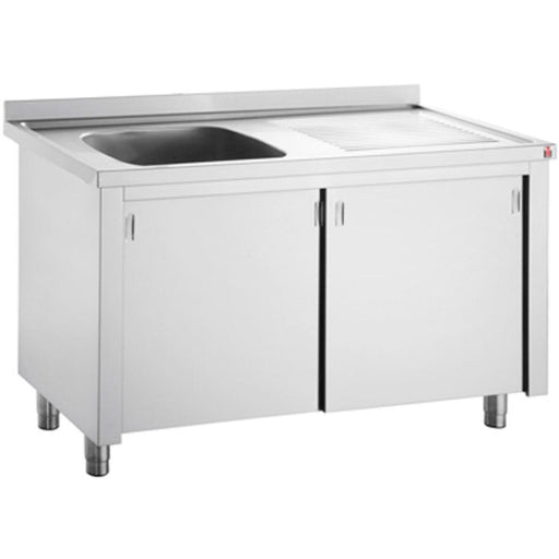 Commercial Sink With Cupboard Stainless Steel 1 Bowl Left Splashback Width 1200mm Depth 700mm | Vsc127 Lbs Makfry
