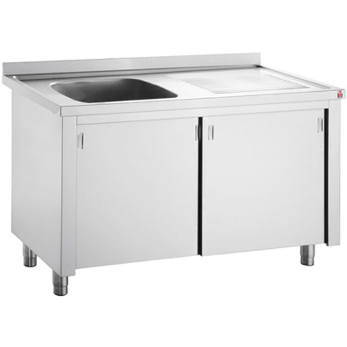 B GRADE Commercial Sink with Cupboard Stainless steel 1 bowl Left Splashback Width 1200mm Depth 700mm |  VSC127LBS B GRADE