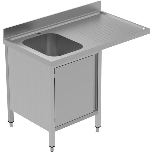 Commercial Sink for dishwashers with Cupboard 1 bowl Left Splashback 1200mm Depth 600mm |  THSSR126SBL1 Makfry