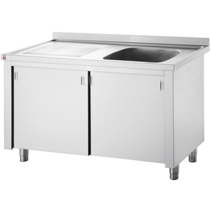 Commercial Sink With Cupboard Stainless Steel 1 Bowl Right Splashback Width 1200mm Depth 700mm |  Thssr127 Br1 Makfry