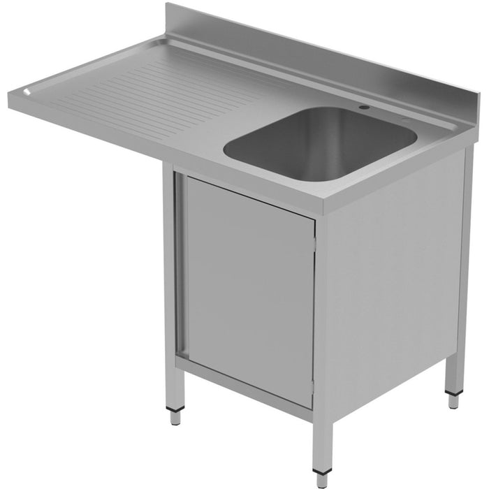 Commercial Sink for dishwashers with Cupboard 1 bowl Right Splashback 1200mm Depth 600mm |  VSCH126RBS