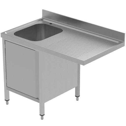 Commercial Sink for dishwashers with Cupboard 1 bowl Left Splashback 1200mm Depth 600mm |  THSSR126SBL1 Makfry