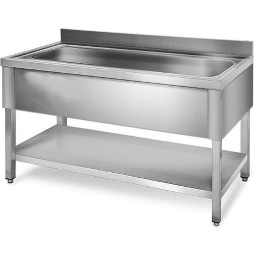 Commercial Pot Wash Sink Stainless Steel 1 Bowl Bottom Shelf Splashback 1200mm Depth 700mm | Vs127 Bs Makfry