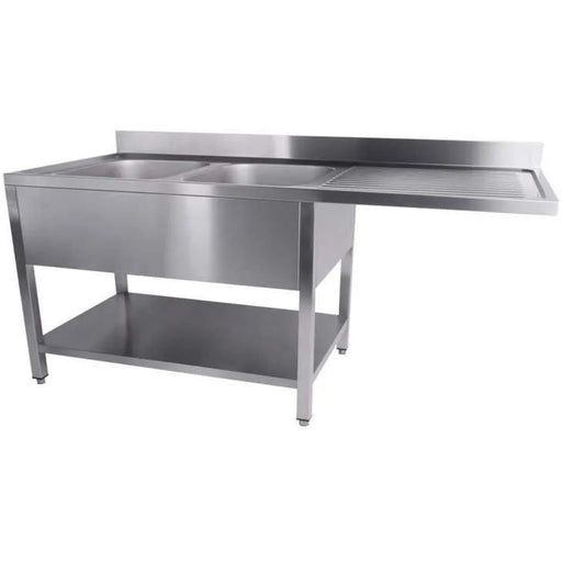 Commercial Sink For Dishwashers 2 Bowls Left Bottom Shelf Splashback 1800x600x950mm | Yls186 Sbl2 Makfry