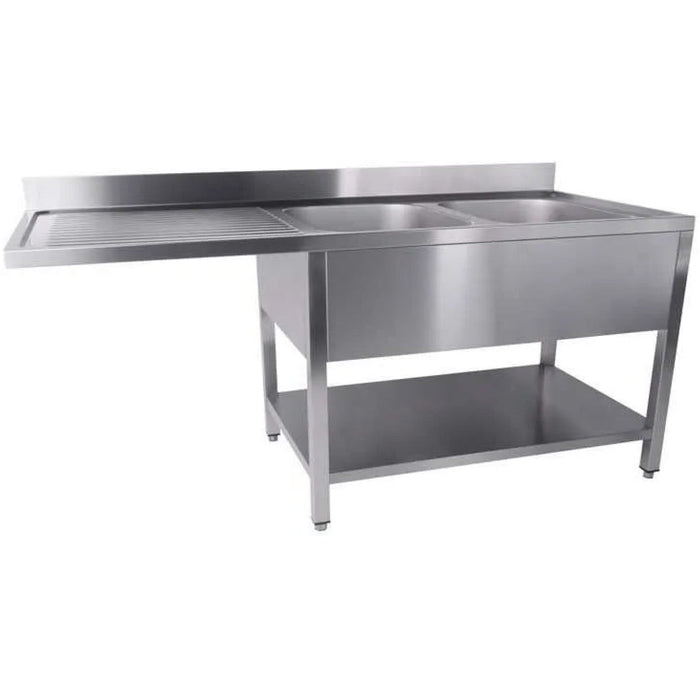 Commercial Sink For Dishwashers 2 Bowls Right Bottom Shelf Splashback 1800x600x950mm | Yls186 Sbr2 Makfry