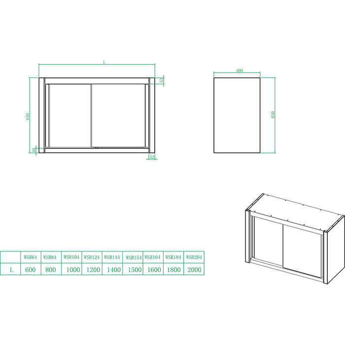 Wall cabinet Sliding doors Stainless steel Width 1200mm Depth 400mm |  THWSR124