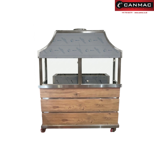 Canmac 120cm Stainless Steel Turkish Mangal Grill Station with Charcoal Grill, Glass Display & Canopy Canmac Catering Equipment